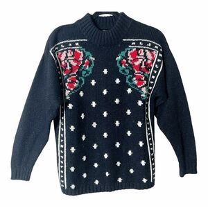 Rrrrruss Togs Vintage Women's Red Roses Made in Hong Kong Hand Knit Sweater